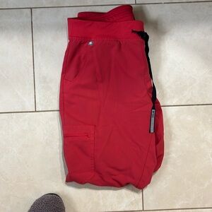 Red high waisted Zamora scrubs figs